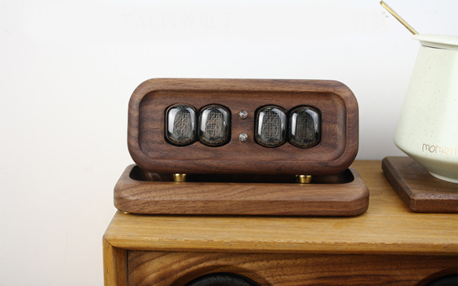 Vintage Glow Digital Tube Clock with Solid Wood Base