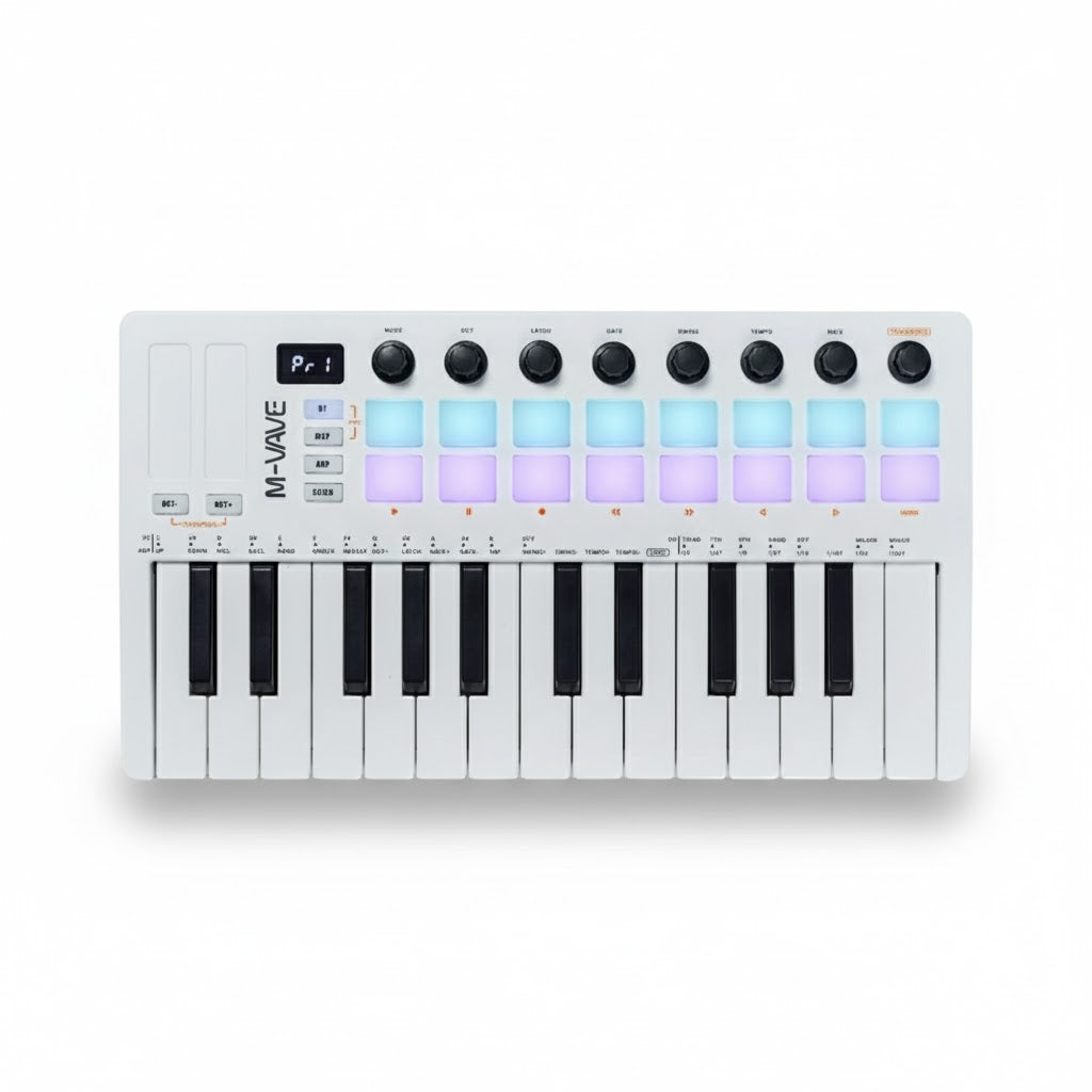 Portable 25 Key MIDI Keyboard with RGB Pads and USB Control