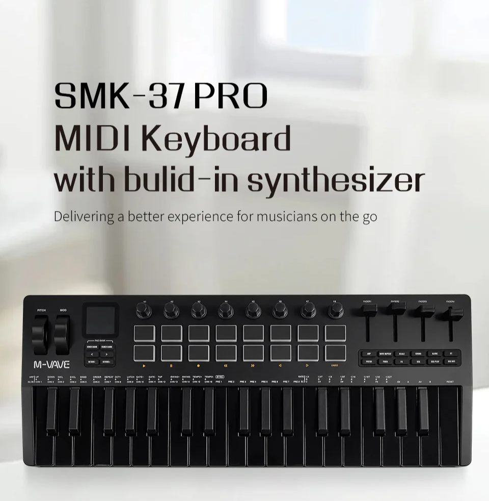 37 Key Portable MIDI Controller with Built-In Synth and RGB Pads
