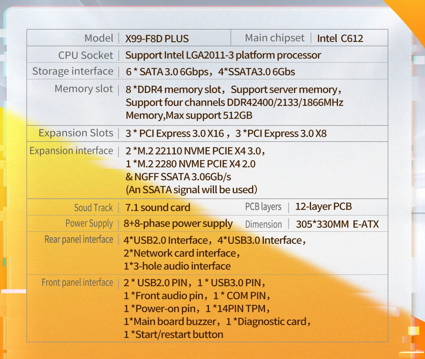 X99 E-ATX LGA2011-3 Motherboard Dual 2.5G LAN