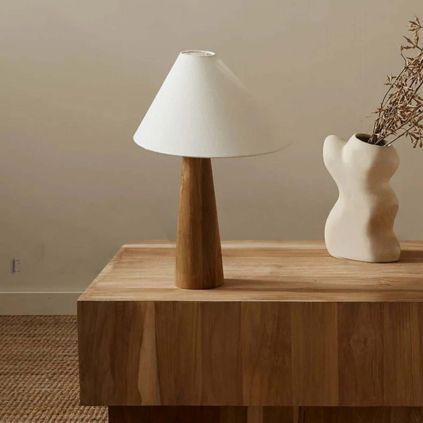 Wooden Bedside Desk Lamp with Crisp White Glow Lighting