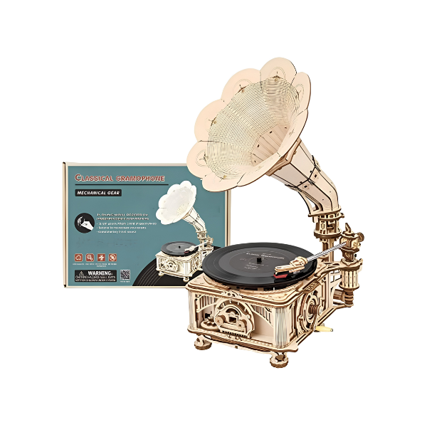 DIY Wooden Hand Crank Gramophone Model Building Kit