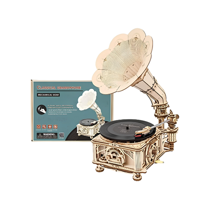 DIY Wooden Hand Crank Gramophone Model Building Kit