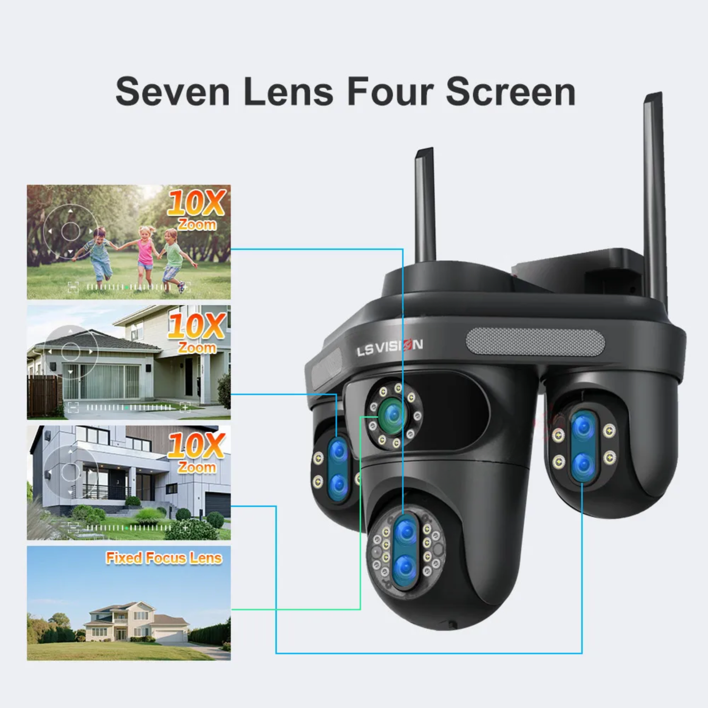 4 Screen WiFi Security Camera 10X Zoom 64G Storage