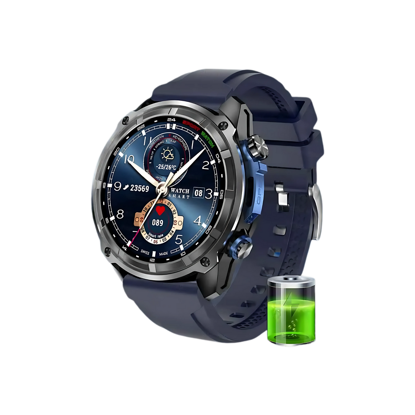 GPS Fitness Smart Watch Black Blue 4GB Memory