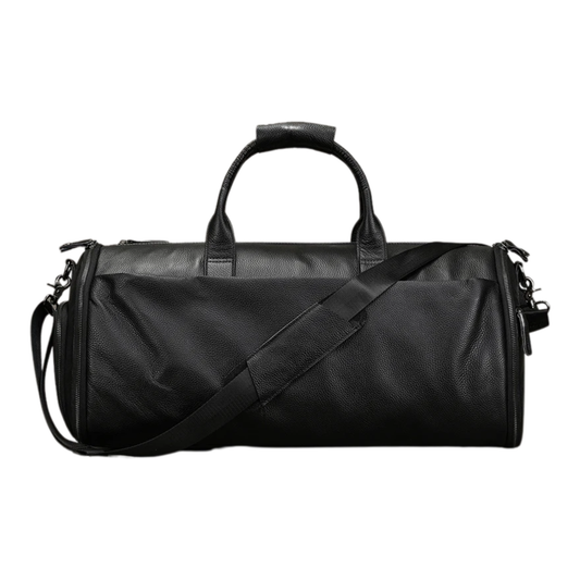 Leather Folding Suit Bag with Shoe Pocket Black